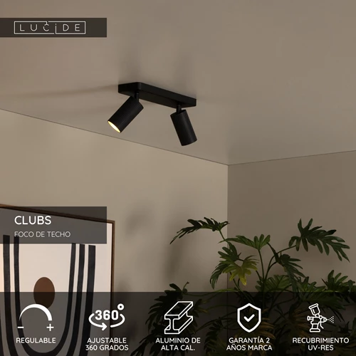 Lucide CLUBS - Foco de techo - 2xGU10 - Negro - USP